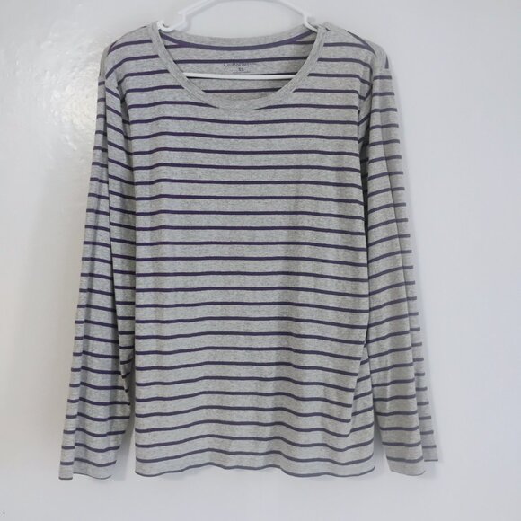 Croft & Barrow Gray Purple Stripe Long Sleeve Tee XL - Picture 2 of 6